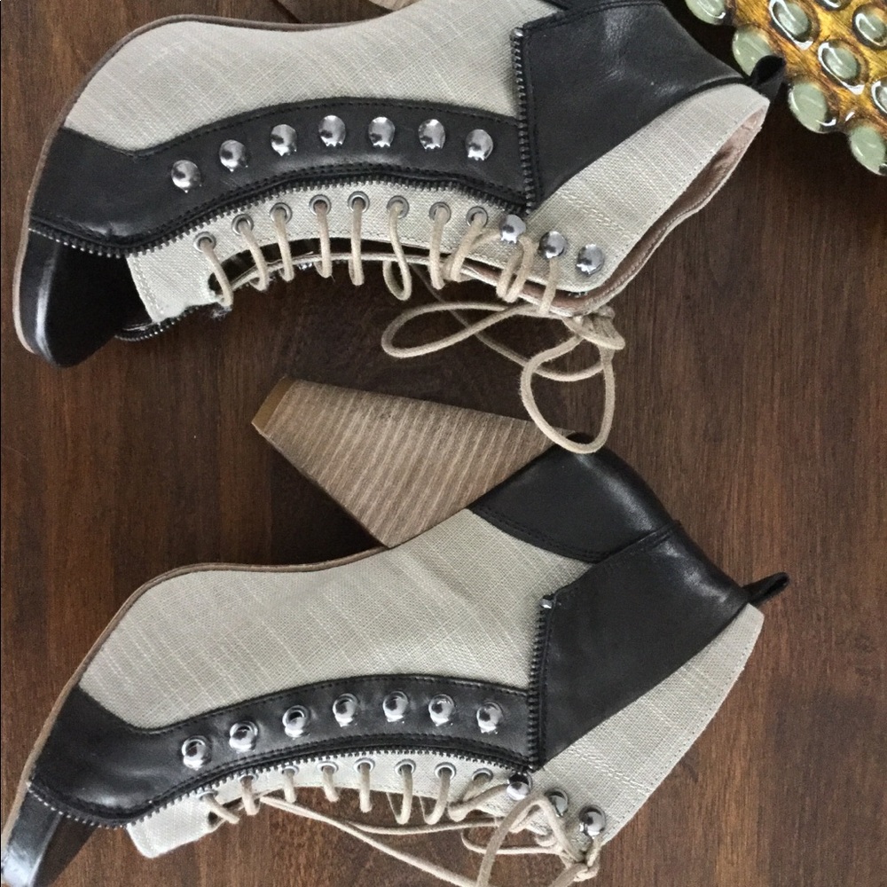 Topshop lace-up linen and leather booties